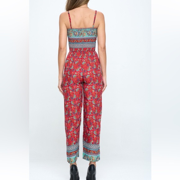 NWT! Navy Floral Elastic Stretch Top Adjustable Straps Jumpsuit - Picture 2 of 3